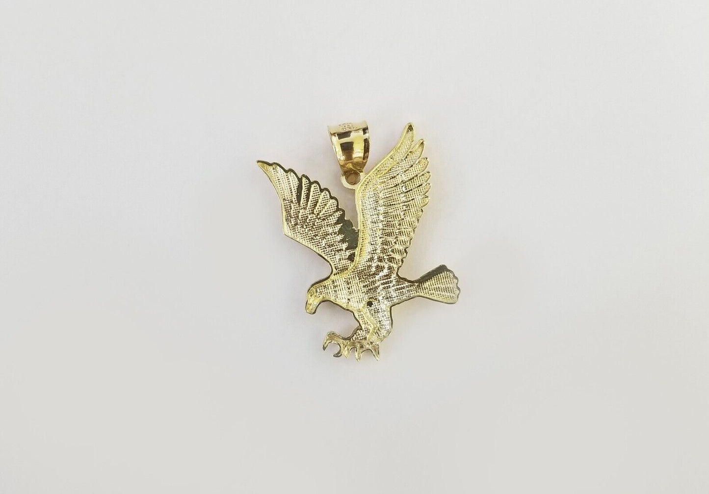 Real 10k Yellow Gold Eagle Charm Pendant Diamond Cut Men Women 10kt