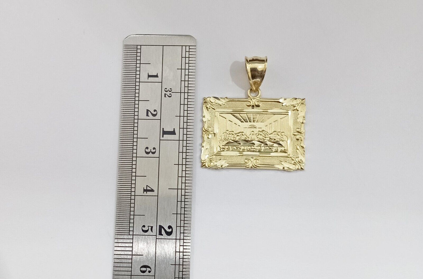 Real 10k Gold Square Pendant Last Supper Charm 10kt Yellow Gold