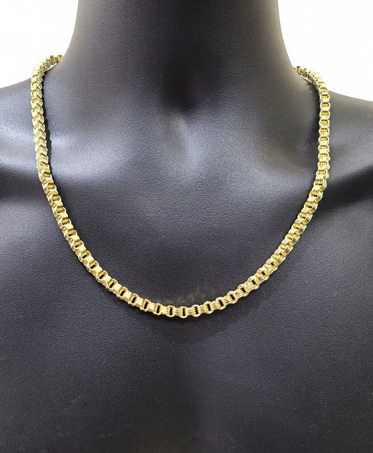 Real 10k Yellow Gold Box Byzantine Necklace 5mm 22" inch Unisex 10kt Chain