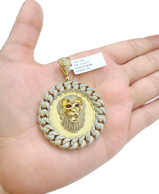 Real 10k Yellow Gold Lion Head Diamond 2.23CT Pendant Charm For Necklace & Chain