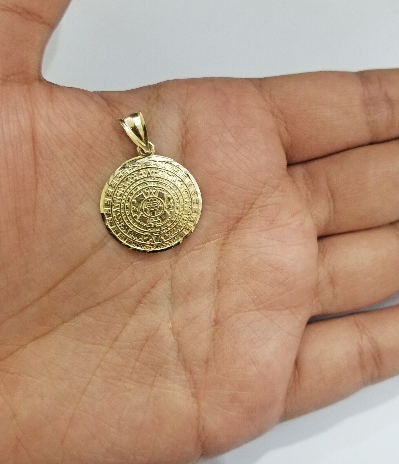 Real 10k Gold Mayan Calendar Circular Charm Pendant 10kt Yellow Gold