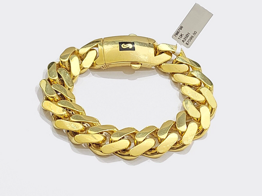 Real 10k Yellow Gold 17mm Monaco Bracelet 9" inch 10kt Unisex Men Women