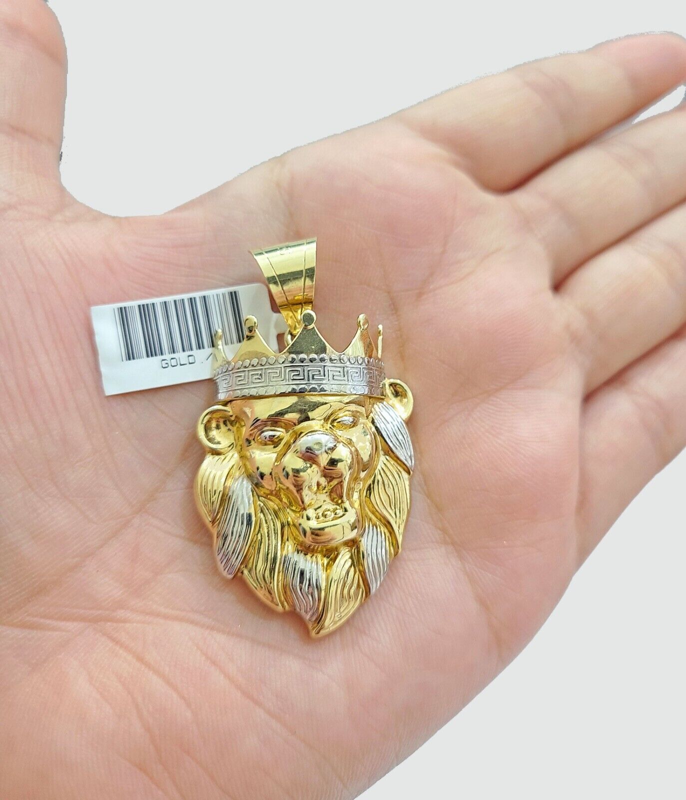 Real 10k Yellow Gold  Lion Head Crown Charm Pendant 10kt for Chain