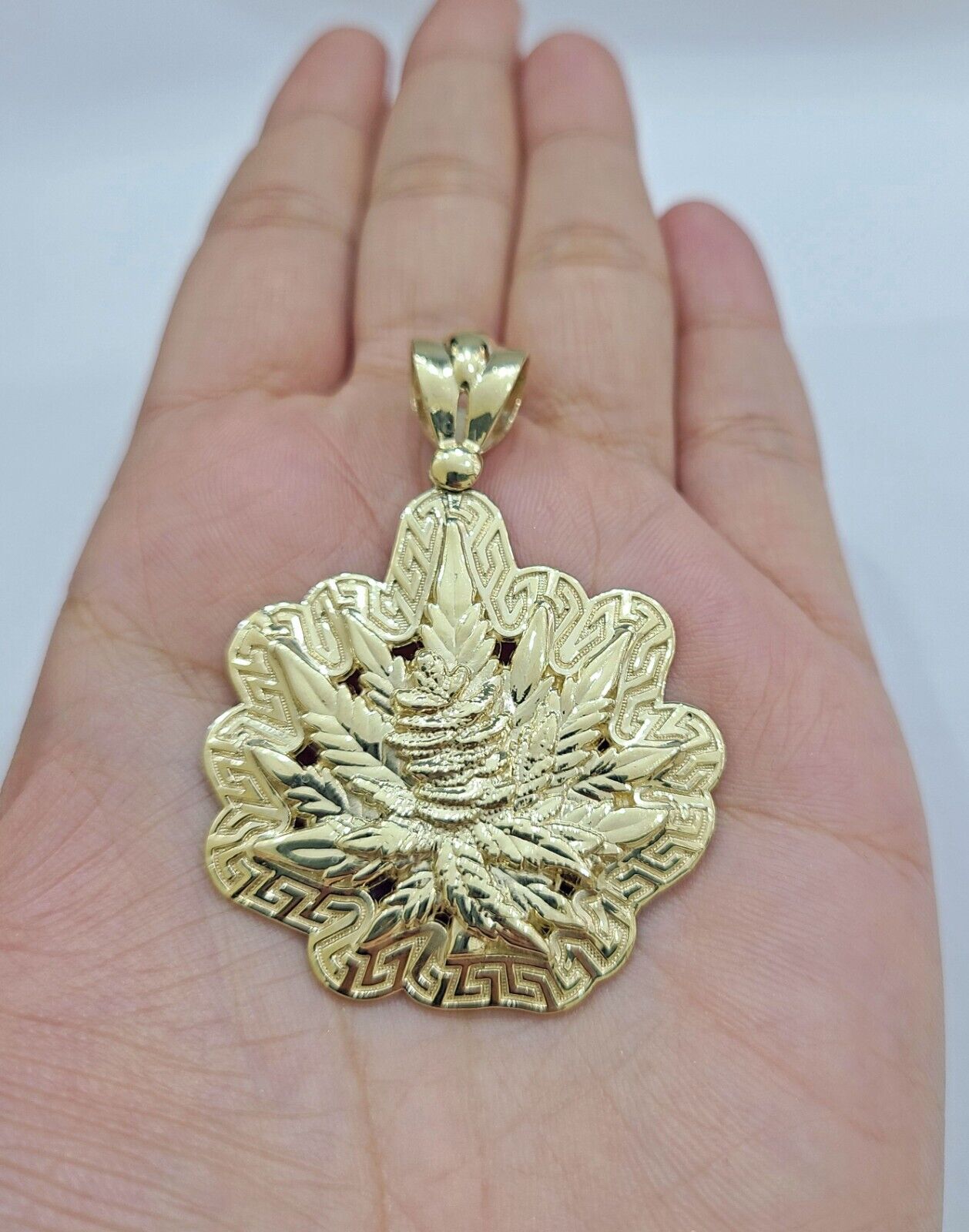 Real 10k Gold Weed leaf Charm Pendant 10kt Yellow Gold Unisex