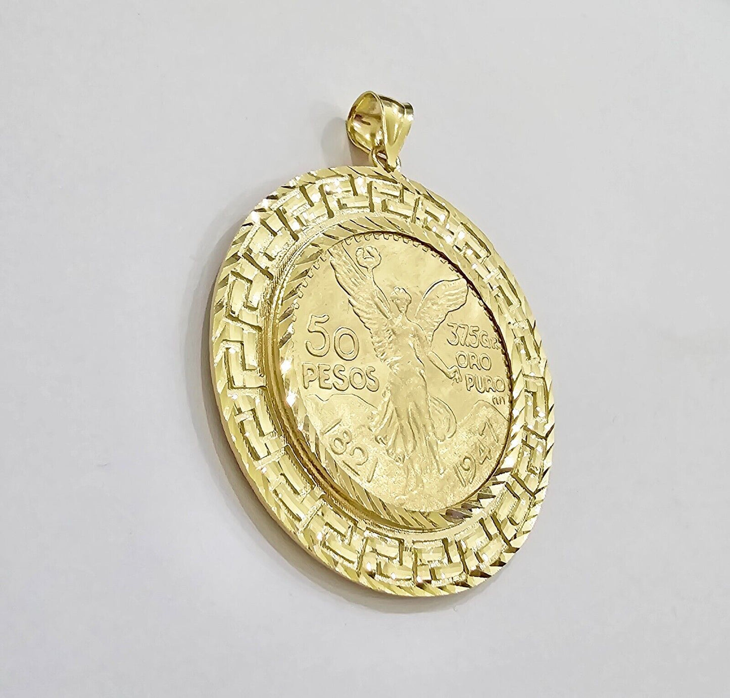 Centenario Coin Charm Solid 10k Yellow Gold 50 Pesos 1947 Centenaro With Bezel