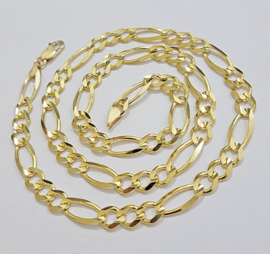 7mm Solid 14k Yellow Gold Figaro chain Necklace 24 Inch Men's STRONG REAL 14kt