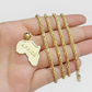 10k Yellow Gold Africa Map Charm Rope Chain 24 Inch Necklace Pendant SET SALE
