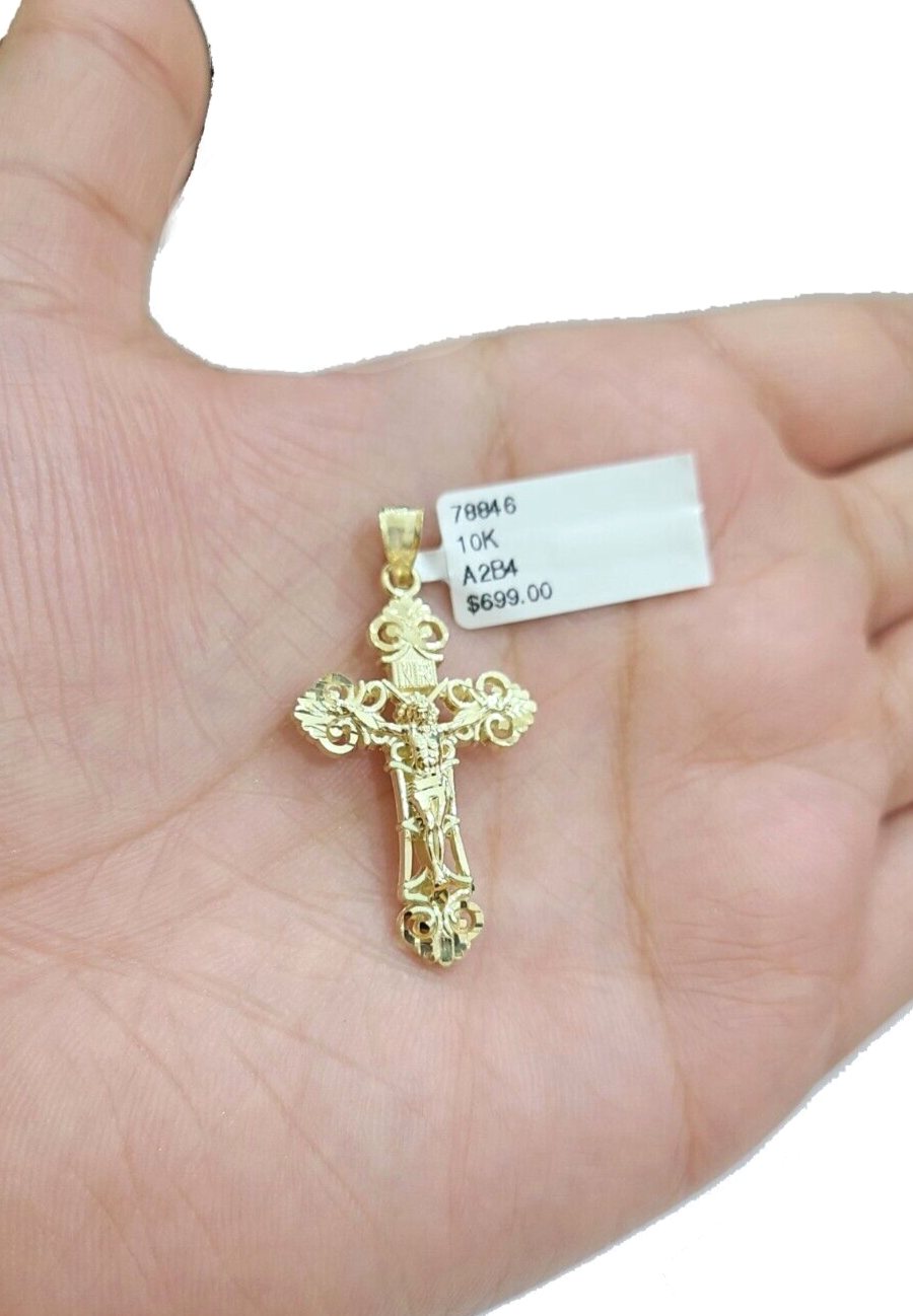 Real 10k Gold Jesus Cross Charm Pendant 10KT Yellow Gold For Chain & Necklace