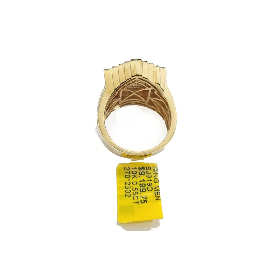 Real 10k Yellow Gold Diamond Trap House Ring Band 0.55CT Diamonds 10kt Size 10