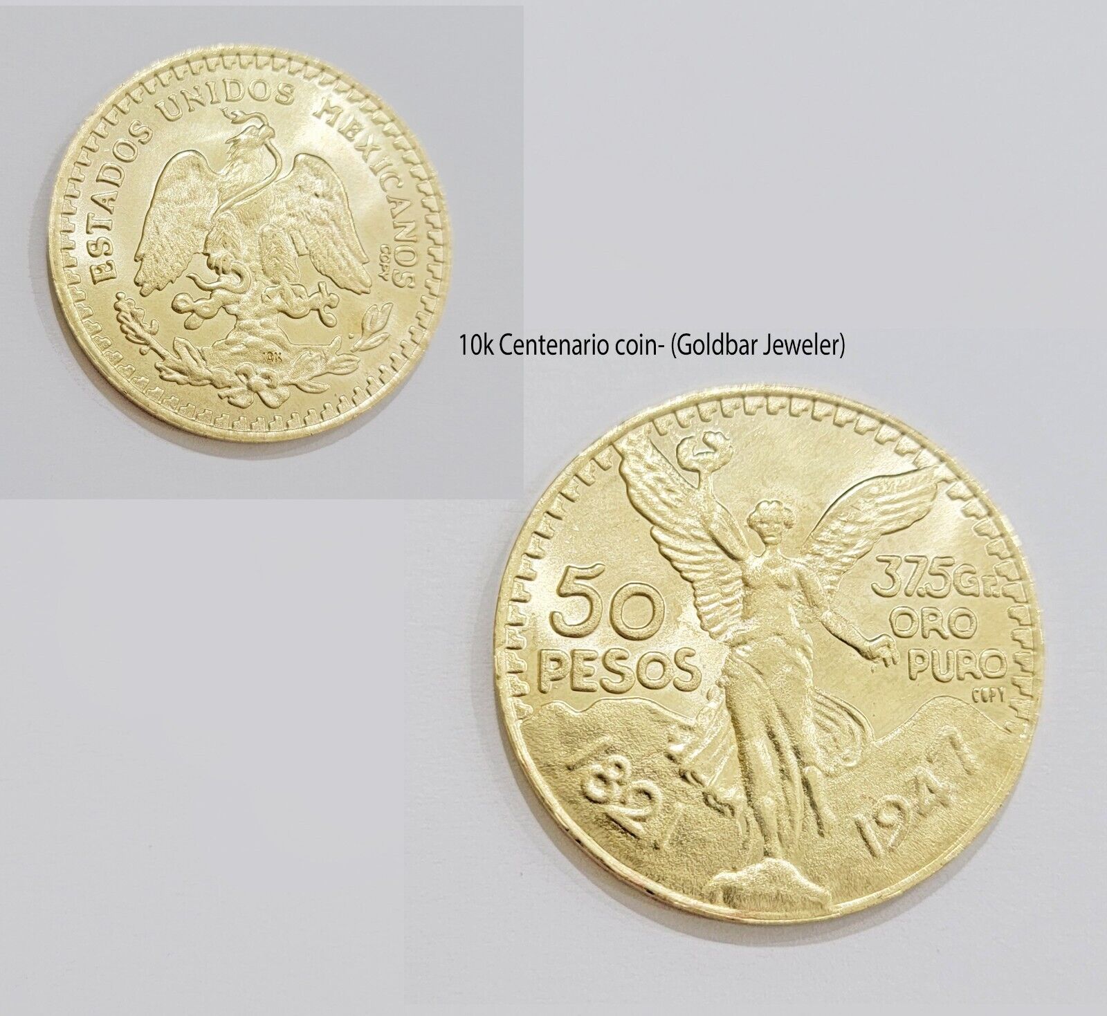 Centenario Coin Charm Solid 10k Yellow Gold 50 Pesos 1947