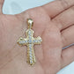 Real 14k Yellow Gold Diamond Cut Cross Charm Pendant 2"