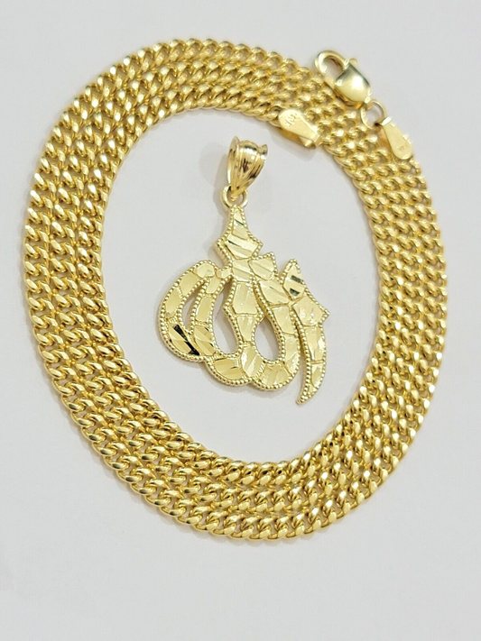 10k Yellow Gold Allah Charm Miami Cuban Chain 18 Inch Necklace 10kt Pendant Real
