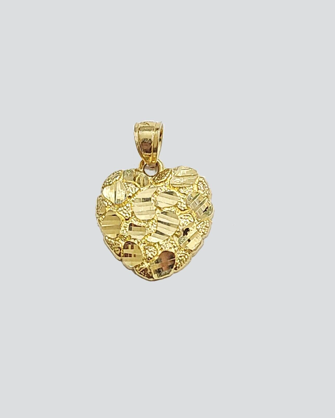 Real 10k Yellow Gold Nugget Heart Pendant 10kt Gold Charm For Necklace