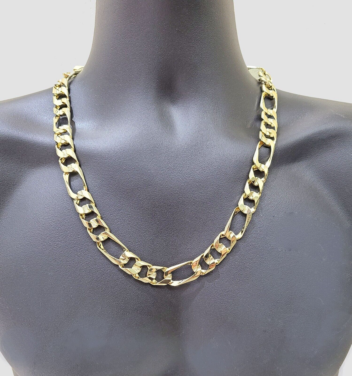 Real 10k Solid Yellow Gold Necklace 13mm Figaro Chain 24'' inches Unisex