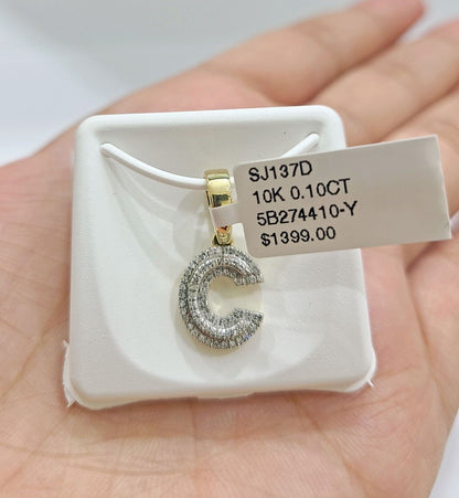 Real 10K Yellow Gold Initials Diamond Cut Charm A-Z Pendant Alphabets