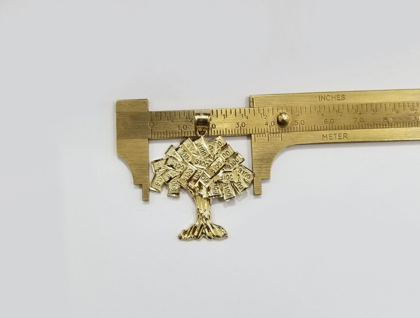 Real 10k Gold Money Tree Charm 1.7 Inch Pendant 10kt Yellow Gold