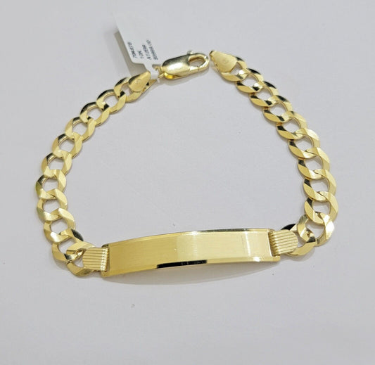 10k Yellow Gold Bracelet ID Cuban Curb Link 9.5mm 8.5 Inch Name Plate SOLID REAL