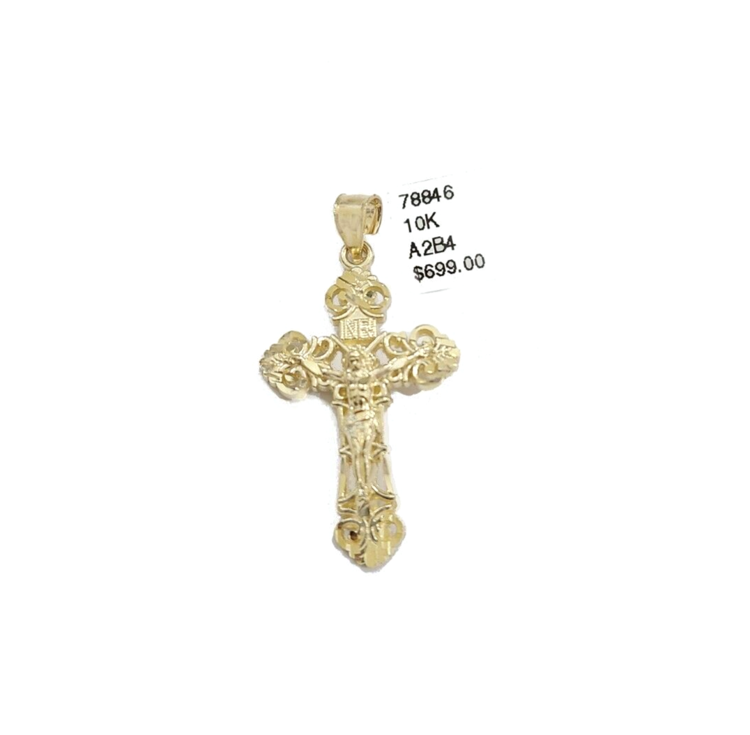 Real 10k Gold Jesus Cross Charm Pendant 10KT Yellow Gold For Chain & Necklace