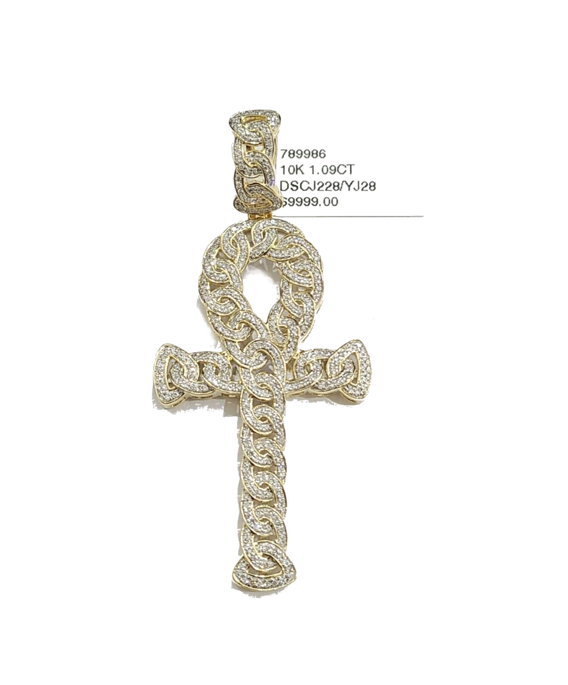 Real 10k Yellow Gold Cross Diamond Charm Pendant 2.5'' Inches Genuine 10kt