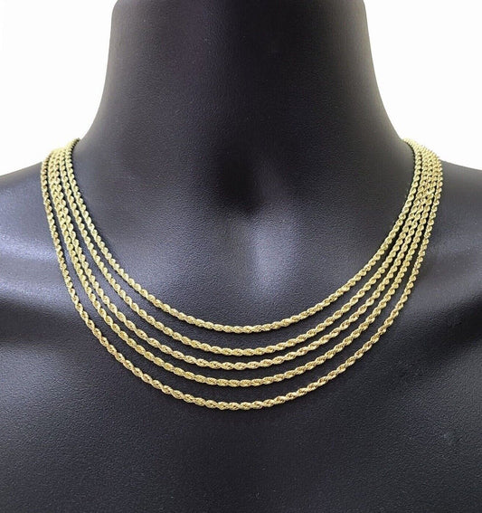 Real 10K Yellow Gold Rope Chain 2mm Necklace 18-30'' Inches Lobster Lock 10kt