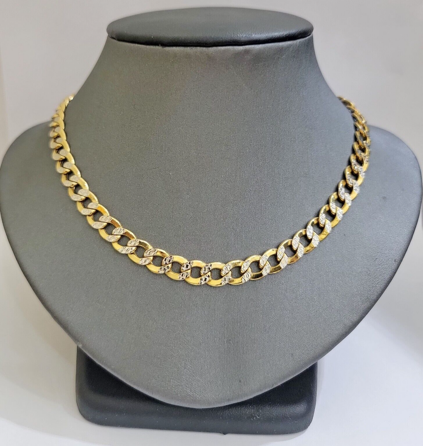 Real 10k Yellow Gold Chain Curb Link Necklace 8mm 26 Inch Diamond Cut Two-tone