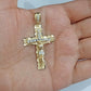 Real 14k Yellow Gold Nugget Jesus Cross Charm Pendant 2" 14kt Gold