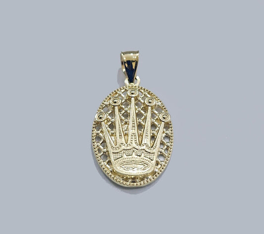 Real 10k Gold Circular Crown Charm Pendant 10kt Yellow Gold Unisex