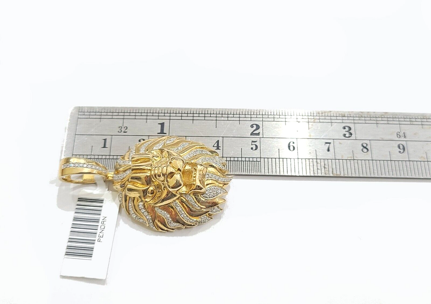 Real 10kt Yellow Gold Lion Head Pendant Diamond Charm for Necklace and Chain