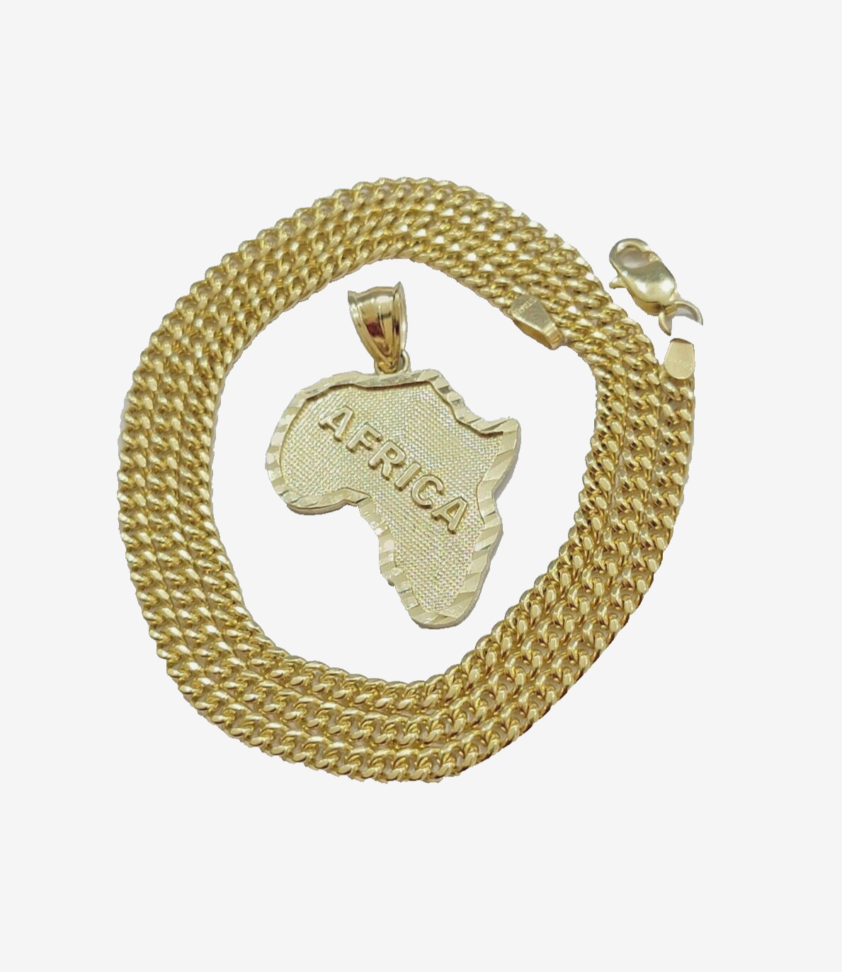 10k Yellow Gold Africa Map Miami Cuban Chain Charm Pendant 18 Inch Necklace SALE
