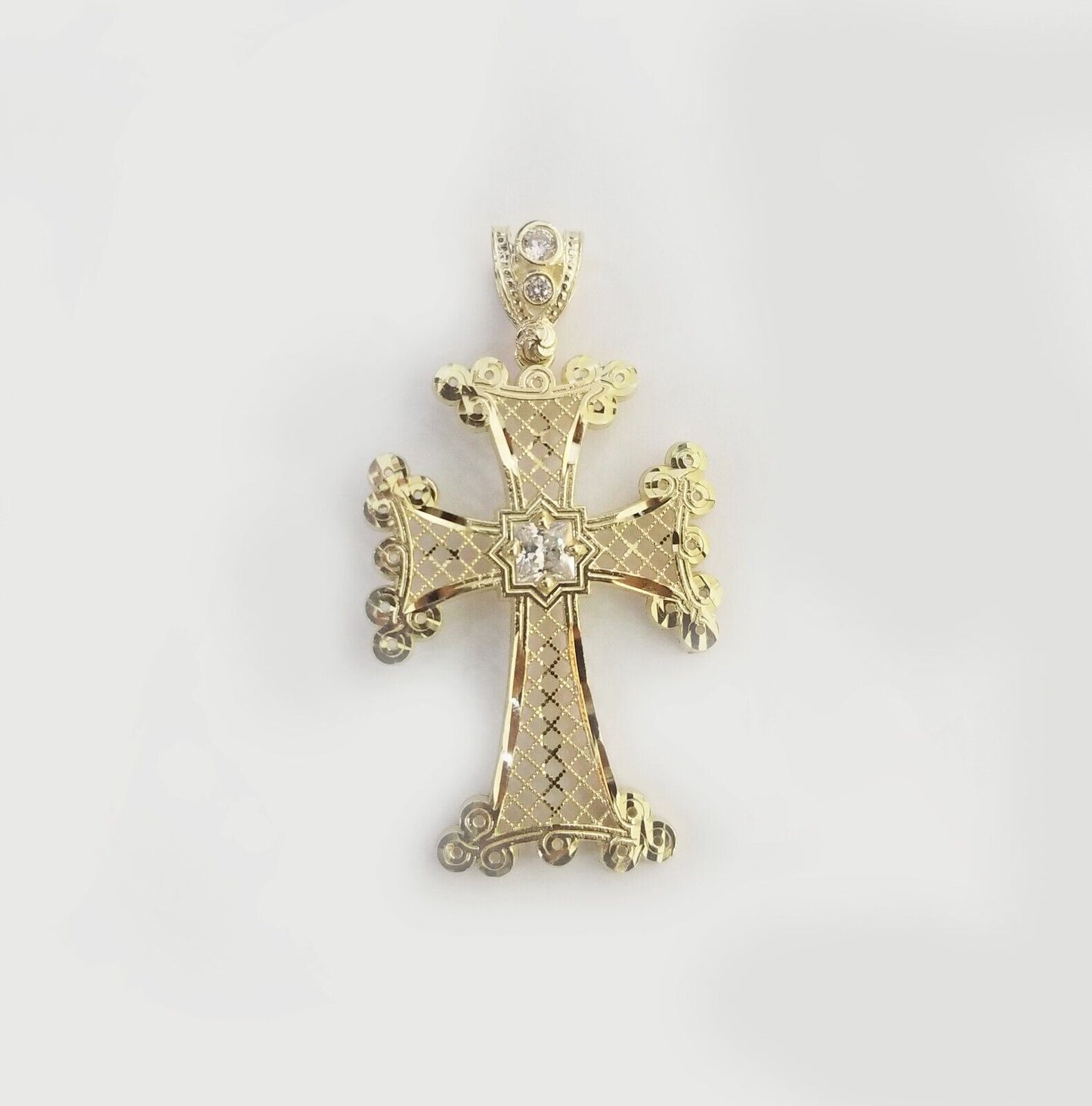 Real 10k Gold Charm Pendant Cross Diamond Cut 10kt Yellow Gold Men Women Unique