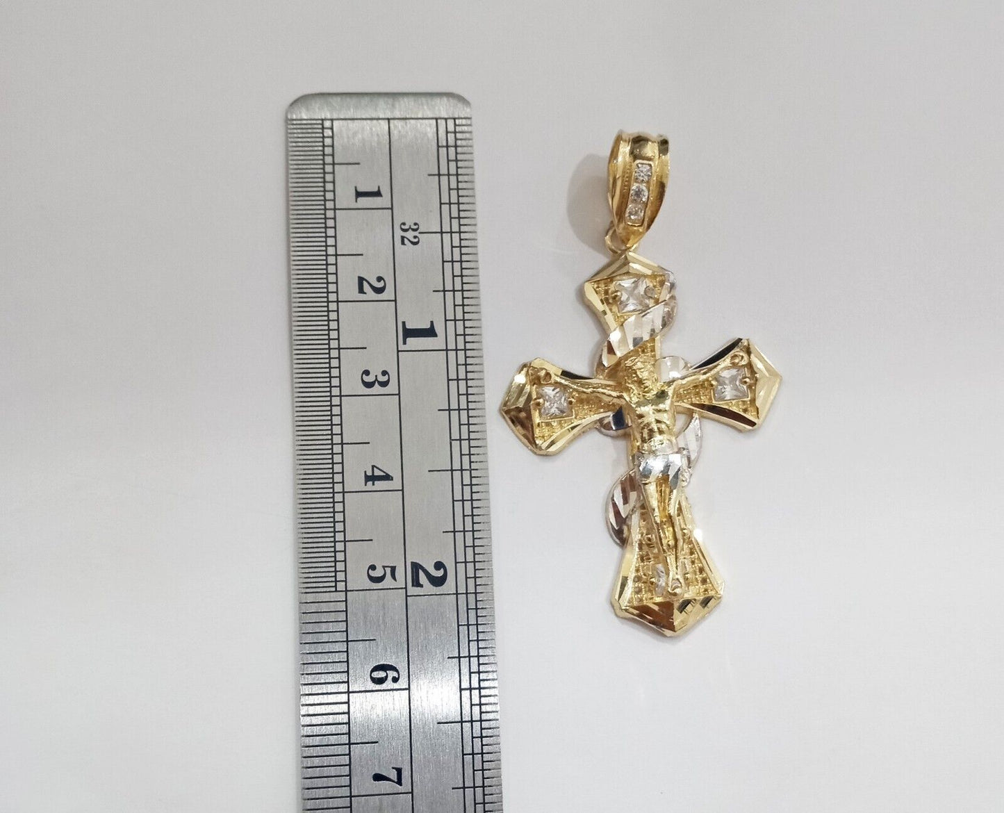 Real 14k Gold Jesus Crucifix Cross Charm Pendant 2" inch 14kt Yellow Gold