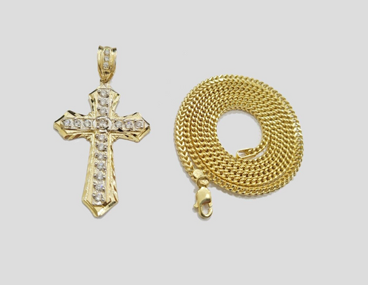 Real 10k Yellow Gold Franco Chain 2.5mm 28" inch Necklace Jesus Cross Charm 10kt