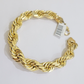 10mm Rope Bracelet 8 Inch Mens Solid 10k Yellow Gold With Diamond cuts REAL 10KT