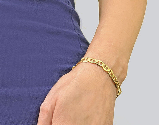 Real 10kt Yellow Gold Anchor Mariner Link Bracelet Unisex 8'' 6mm