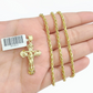 Real 10k Yellow Gold Jesus Cross Charm Rope Chain Necklace 3mm 28'' Pendant 10kt