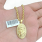 10k Gold Circular Jesus Head Charm Rope Chain Necklace 3mm 24'' Set Pendant 10kt