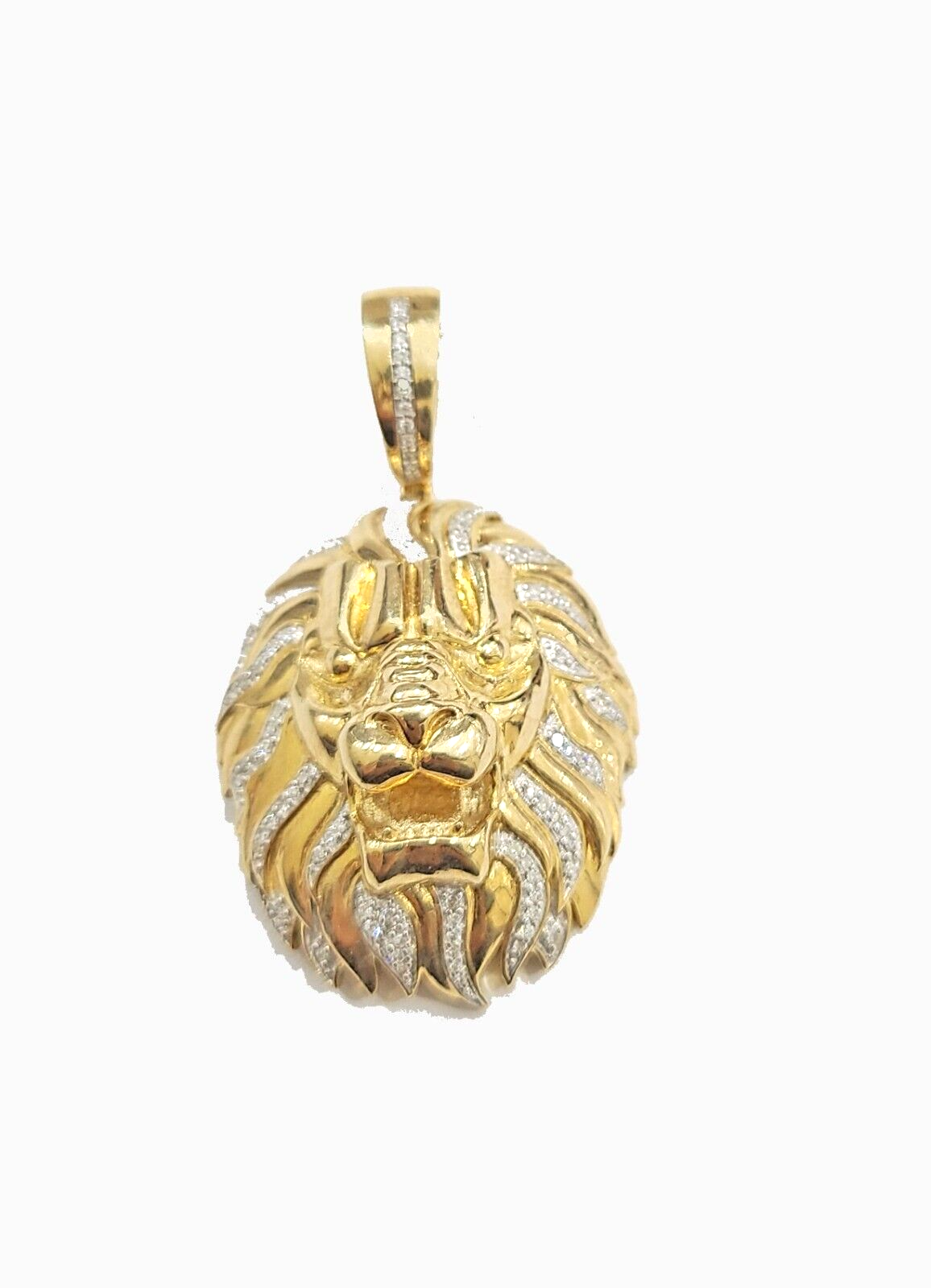 Real 10kt Yellow Gold Lion Head Pendant Diamond Charm for Necklace and Chain