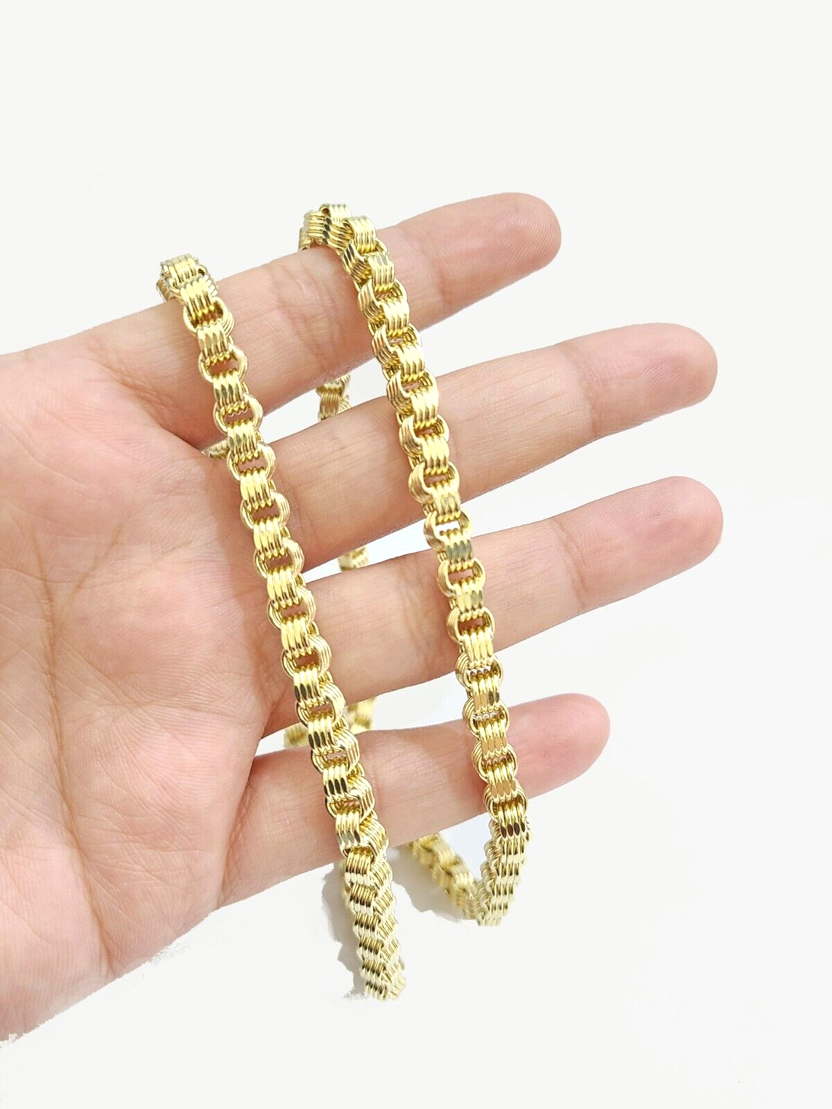 Real 10k Yellow Gold Box Byzantine Necklace 5mm 22" inch Unisex 10kt Chain