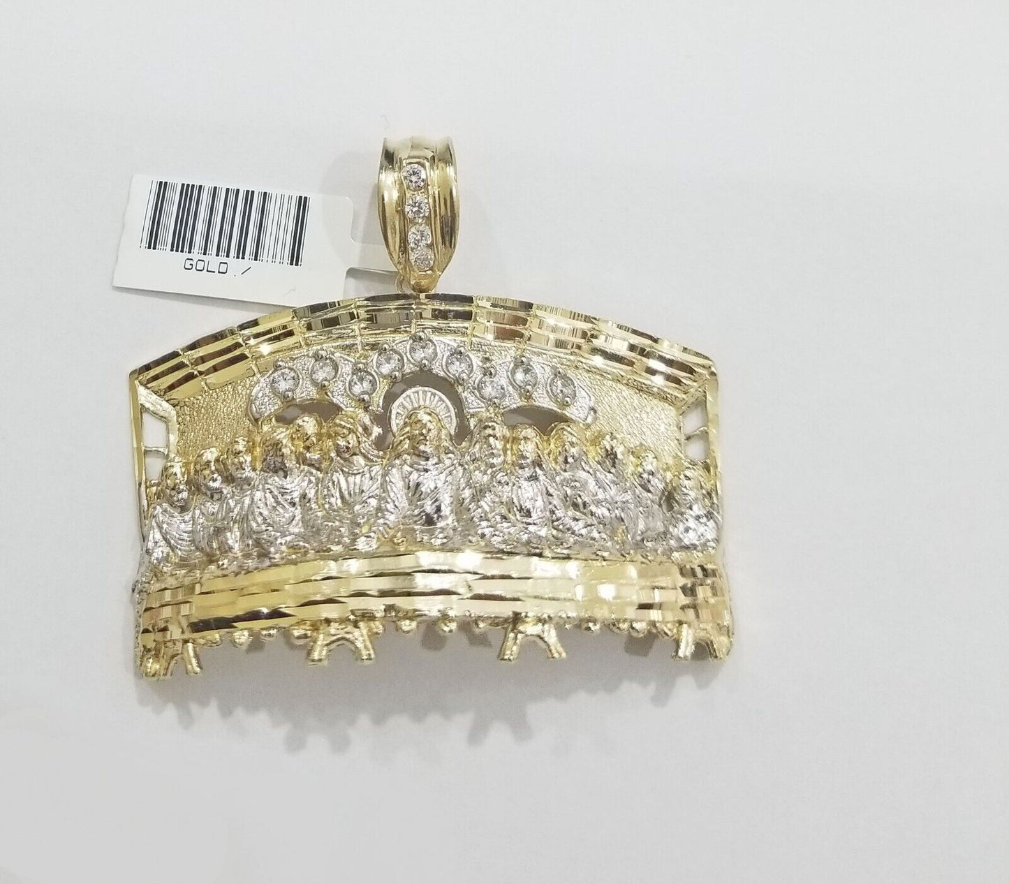 Real 10kt yellow gold Last Supper pendant charm 3D style