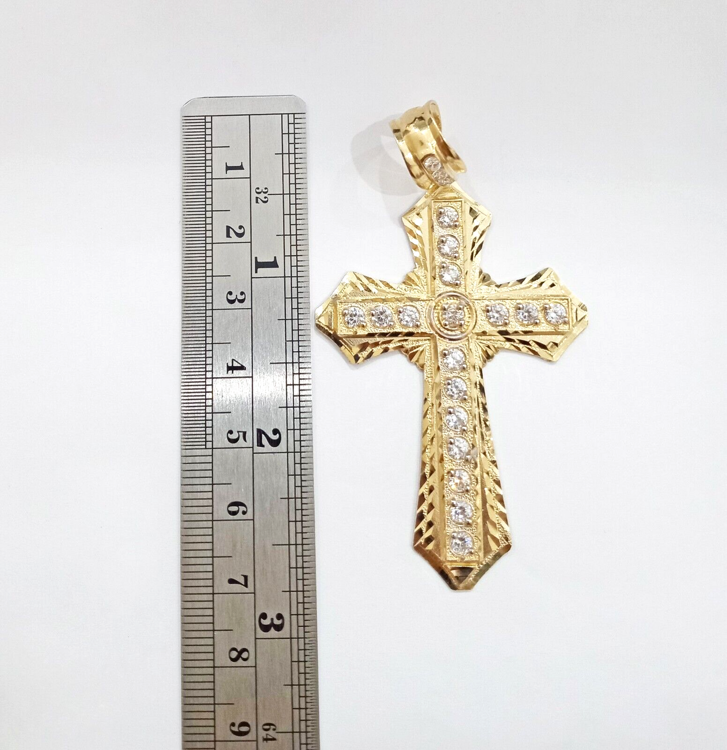 Real 14k Yellow Gold Diamond Cut Cross Charm Pendant For Mens 14kt Cross, New