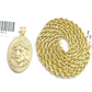 10k Gold Circular Jesus Head Charm Rope Chain Necklace 3mm 20'' Set Pendant 10kt