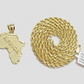 10k Yellow Gold Africa Map Charm Rope Chain 26 Inch Necklace Pendant SET SALE