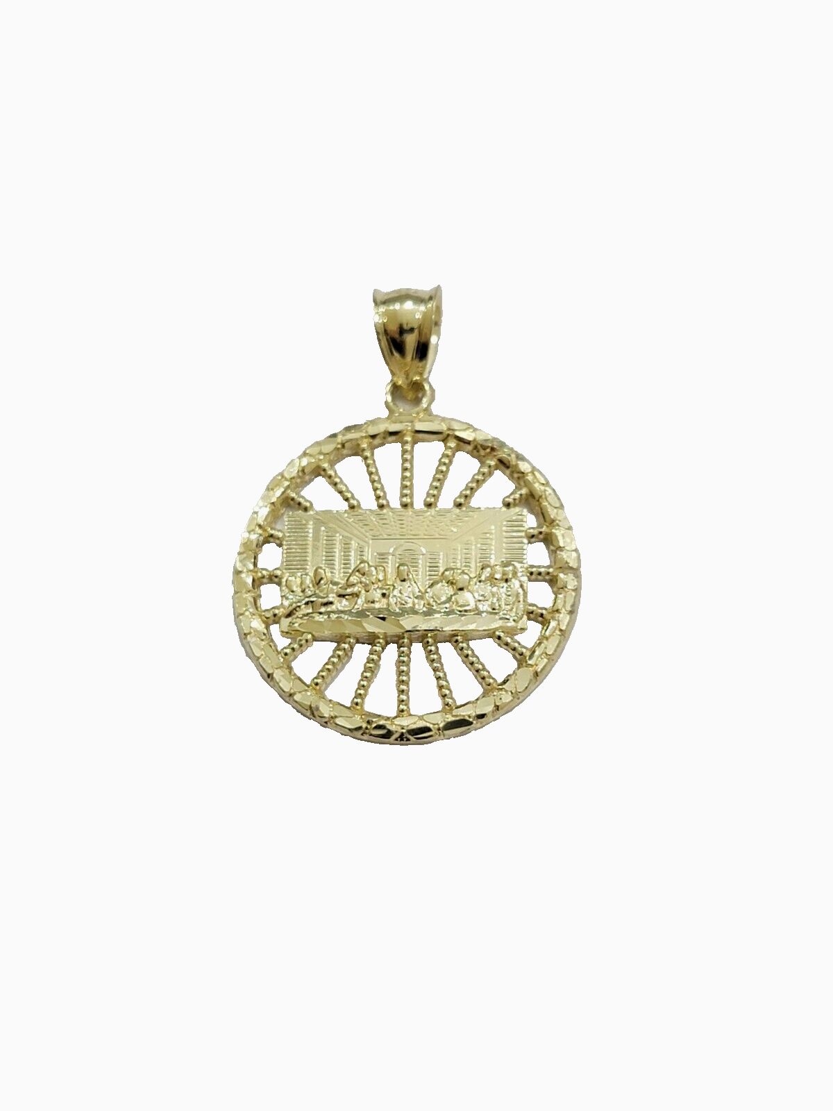 Real 10k Yellow Last Supper Circle Charm 1 Inch Pendant 10kt Necklace SALE 10kt