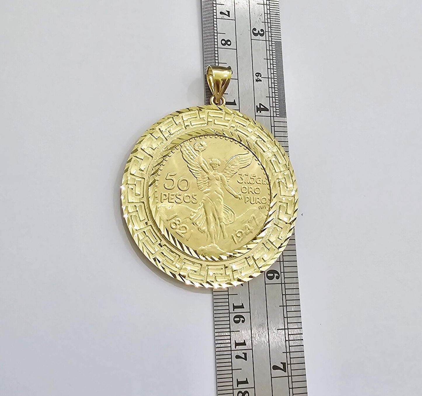 Centenario Coin Charm Solid 10k Yellow Gold 50 Pesos 1947 Centenaro With Bezel