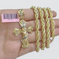 Real 14k Yellow Gold Rope Chain 5mm 18'' Necklace Jesus Cross Charm Pendant 14kt