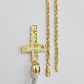 Real 14k Yellow Gold Rope Chain 24'' Necklace Jesus Crucifix Cross Charm Pendant