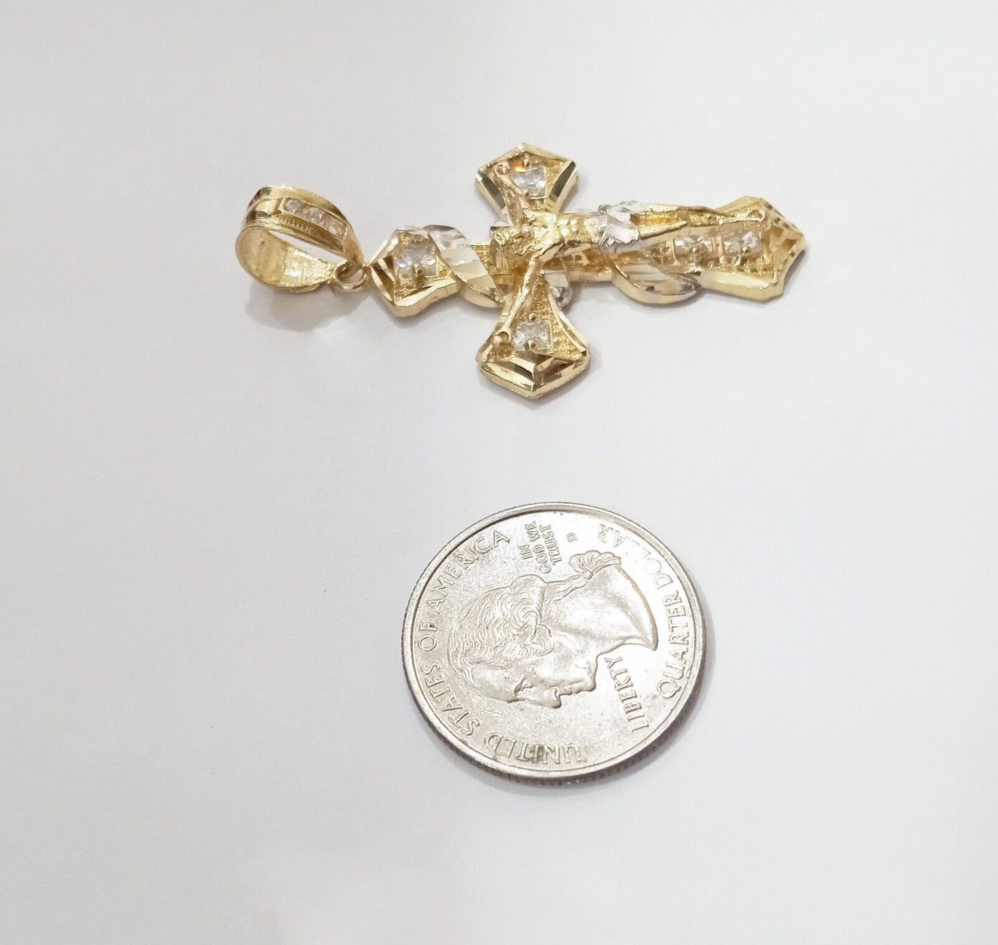 Real 14k Gold Jesus Crucifix Cross Charm Pendant 2" inch 14kt Yellow Gold