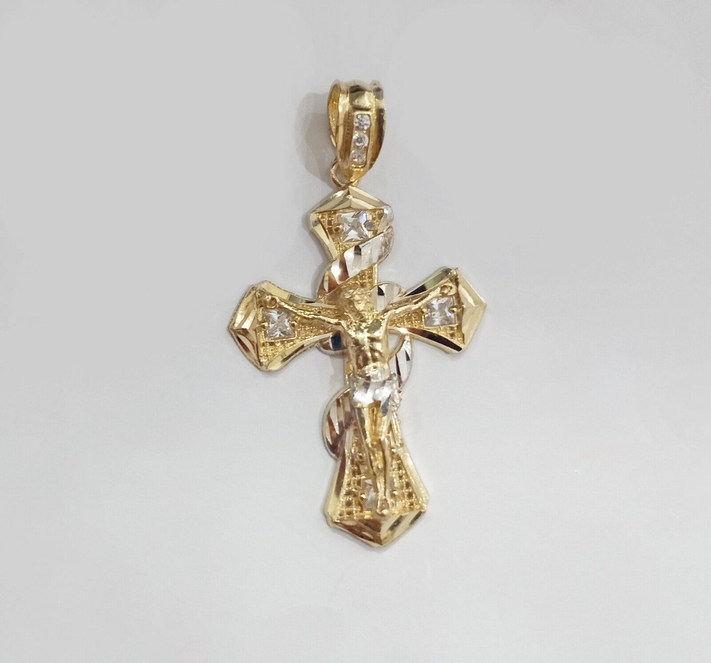 Real 14k Gold Jesus Crucifix Cross Charm Pendant 2" inch 14kt Yellow Gold