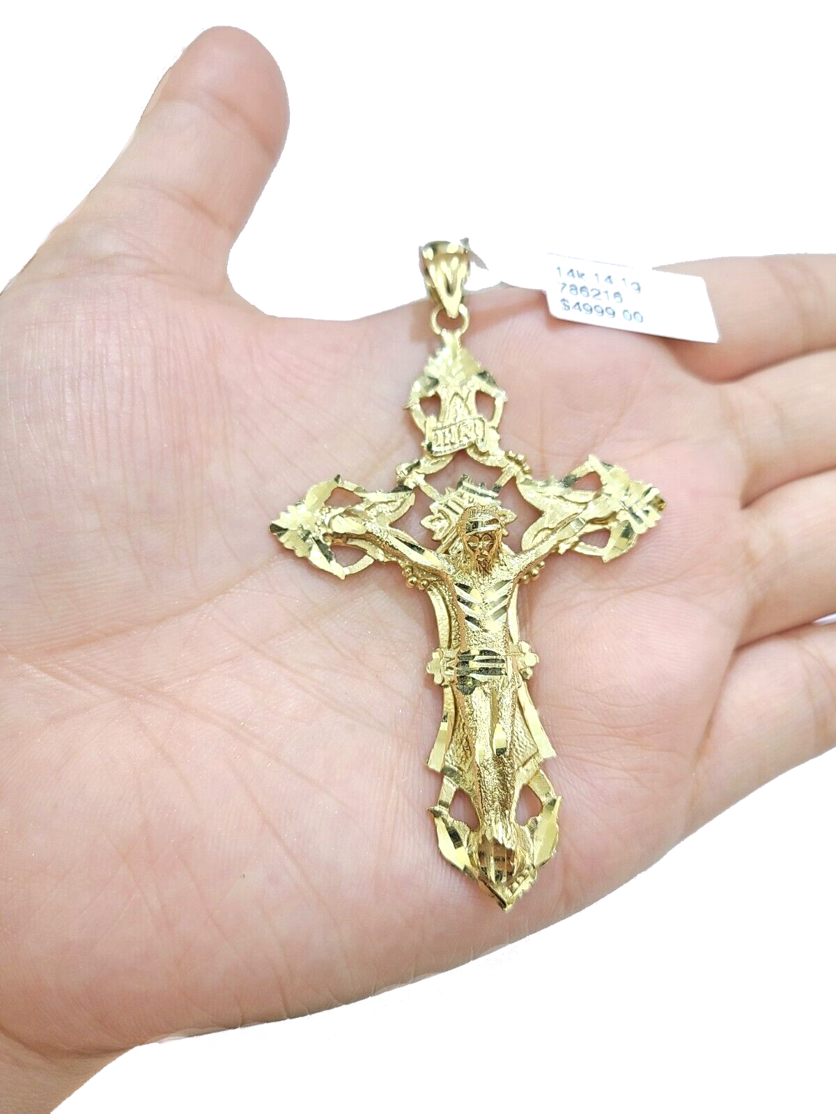 Real 14k Yellow Gold Rope Chain 24'' Necklace Jesus Crucifix Cross Charm Pendant