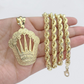10k Yellow Gold Crown Charm Rope Chain 7mm 20'' Necklace Pendant 10kt Real SALE